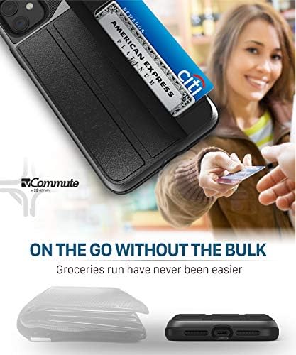 Vena vCommute Wallet Case Compatible with Apple iPhone 11 (6.1"-inch 2019), (Military Grade Drop Protection) Flip Leather Cover Card Slot Holder with Kickstand - Space Gray