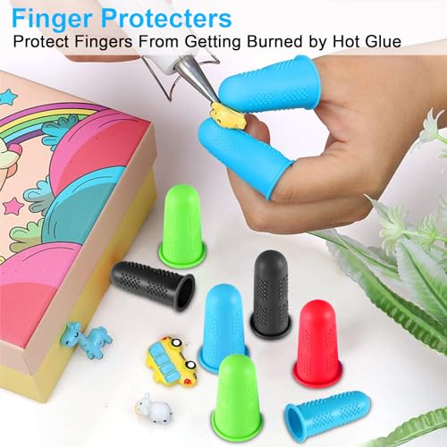 Finger Protectors, 24 Pcs 3 Sizes, Rubber Fingers Covers, Silicone Finger Protector Sleeve Tips Guard Fingertip Thumb Cots Pads for Hot Glue Gun/Sewing/Sorting Paper/Ironing - Black Red Blue Green - Thumbnail 2