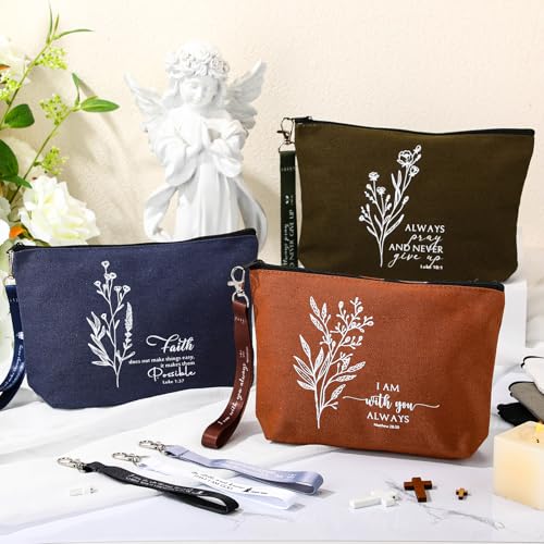 12 Pcs Christian Gift Bulk Religious Makeup Bag Bible Verse Lanyard Keychain for Grandparents Pastor Clergy Church(Neutral Colors,Aesthetic)4