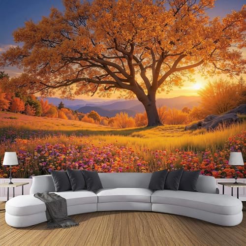 SMBHIAON Papel Tapiz Fotográfico 3D Paisaje Natural Al Atardecer,Árboles Altos Amarillos Papeles Dormitorio,Decoración Del Hogar Tv Fondo Carteles Pegatina Grande Diseño Paredes,150 × 105 cm