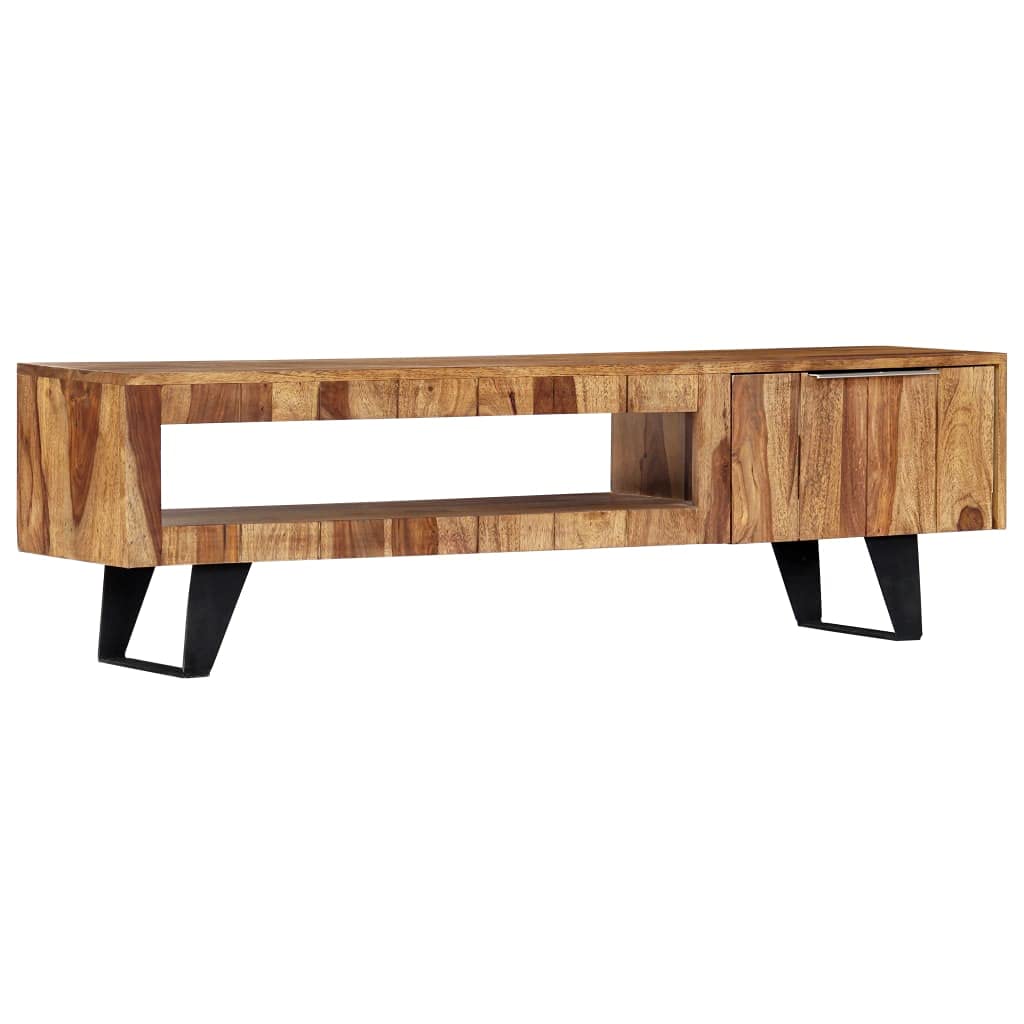 Generic Szafka Pod Telewizor z Litego Drewna Akacjowego o Wymiarach 140 X 30 X 40 Cm, Modny Design, Solidna Stalowa Rama, Schowek na Bibeloty, Konsole do Gier, Urządzenia