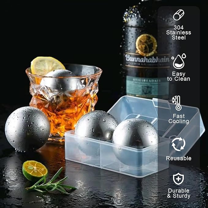 2Pack Esferas de Hielo de Acero Inoxidable para Whisky XL 55mm miniatura 4