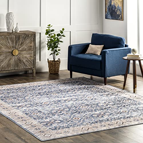 Nuloom Shae Faded Persian Bordered Machine Washable Area Rug, 5' X 8', Blue #TOP22