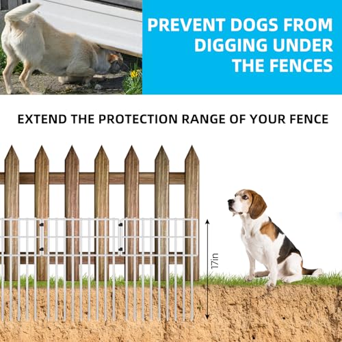 ​10 Panels Garden Fencing Animal Barrier, 17in (H) X 10.8ft (L) Dog Dig Fence Barrier, 1.25in Gap Rustproof Metal Garden Fence, Ground Defense Border Fencing for Outdoor, Yard, Patio, White