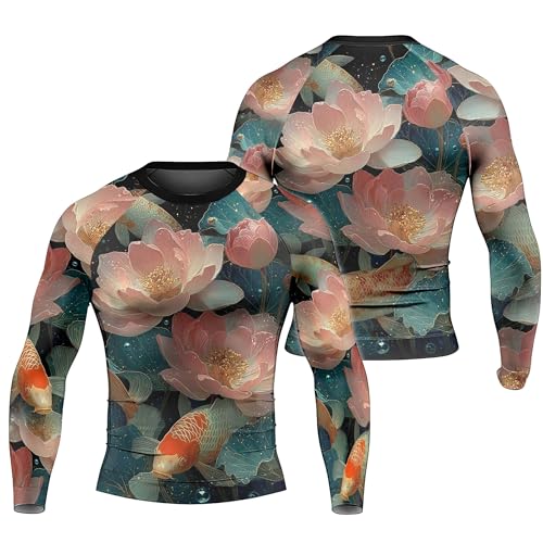 Lotus Flower Men's Rash Guard Long Sleeve BJJ Rashguard for Men Jiu Jitsu Rash Guard Tight Compression Shirt