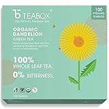 Teabox Organic Dandelion Root Green Tea, 100 Dandelion Tea Bags, Whole Green Tea Leaves with Natural