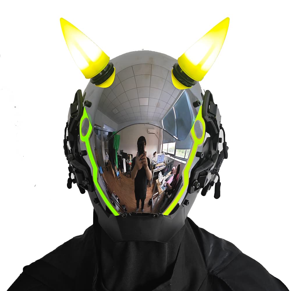 KYEDAY Masque punk pour homme, masque LED en corne de bœuf, accessoire de cosplay, d'Halloween, de fête, de musique (jaune)