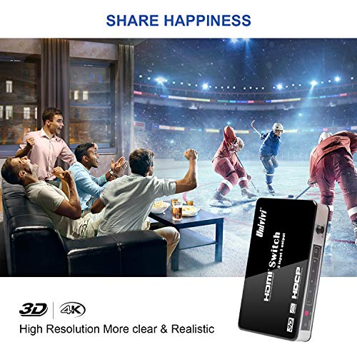 Univivi Hdmi Switch 4K 5 Ports Hdmi Splitter With Remote Control And Power Adapter, 5 In 1 Out Hdmi Switcher Selector Box Hub Support Ultra 4K 30Hz 1080P For Ps3 Ps4 Xbox Dvd Player Tv… #TOP6
