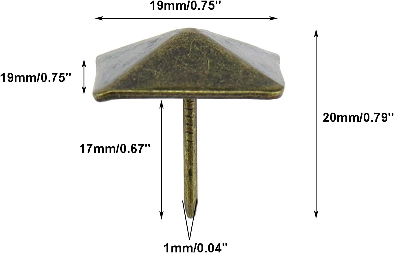 100Pcs Bronze Upholstery Tacks Square Head Bubble Nails Upholstery Nails Furniture Thumb Tacks Hardware Decorative Square Nails for House Building Kitchen 19mmx20mm (Pack of 2)