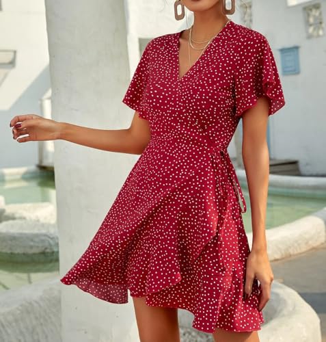 Image of Women's Elegant Floral Dress Coll. (All-Seasons) - Sleeveless /Short /Midi, V-Neck Ruffle, Fashion Casual Party Dresses