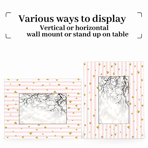 Heart Pink Gold 4X6 Picture Frame Stripe Wood Photo Frames For Table Top Display Wall Mounting Fits 4X6 Or 3.5X5 Pictures Home Office Decor #TOP3
