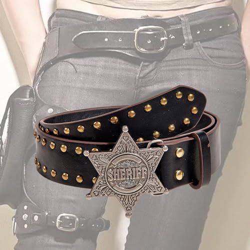 Jiuvaso Ceinture PU pour femmes, Cowboy, accessoire pour jeans et pantalons, noir – vue 2