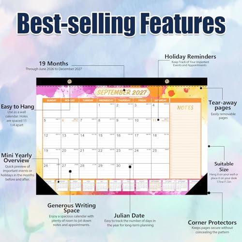 Image of GuassLee Desk Calendar 2026-2027 - 19 Monthly Calendar from Jun. 2026 to Dec. 2027, 11.5 inchx17 inch Large Desktop Calendar with Thick Paper, Corner Protectors for Desk Home Office Easy Planning