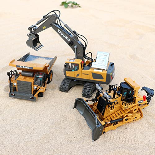 Image of Dwi Dowellin Rc Bulldozer Toys for Boys,Construction Remote Control Bulldozer with Metal bulldozing Shovel Lights /Sounds for Kids Boys
