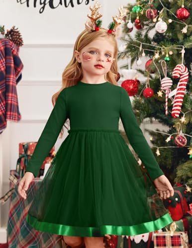 Arshiner Toddler Tutu Dress Little Girls Fall Winter Long Sleeve Holiday Party Tulle Dresses 3-8Y4