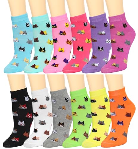 Falari 12 Pairs Women Novelty Ankle Socks Colorful ComfortSoft Lightweight Sports Athletic Socks