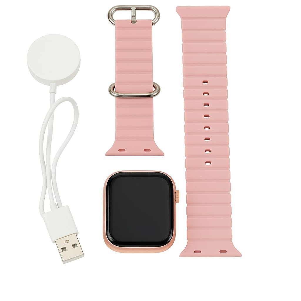 Back of the Generic Series 10 Smart Watch showing the heart rate sensor and the magnetic charging cable connected.