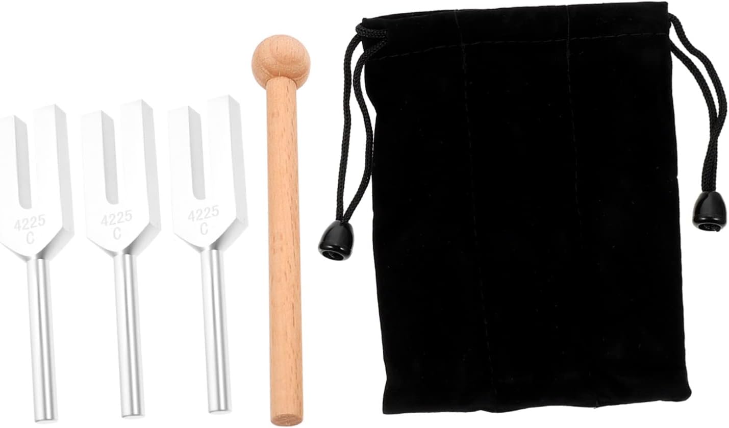 FAVOMOTO Aluminum Alloy Tuning Fork Set with Hammer for Sound Healing Stress Relief and Guitar Tuning Forks Wooden Hammer