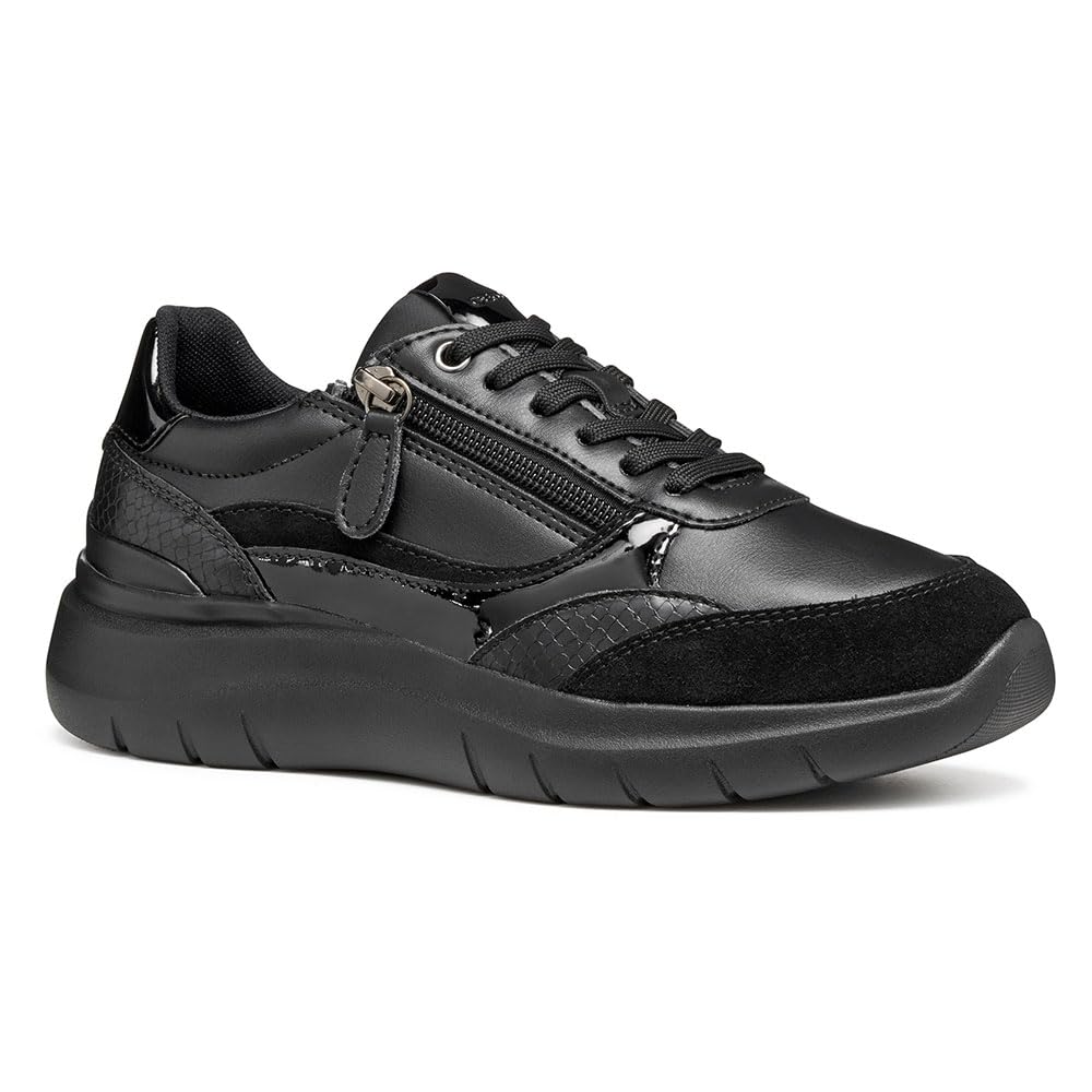 Geox Womens Dplummery Sneaker, Black, 3 UK