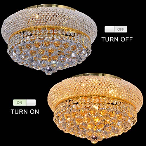 Beirio 4-Lights Golden Finish Classic Empire Style K9 Crystal Chandelier Ceiling Light Fixture For Living Room Foyer Dining Room Hallway Bedroom (15×10 Inch) New Packaging Easy To Install #TOP2