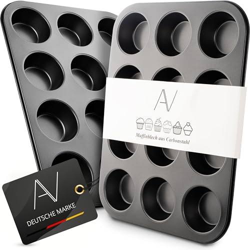 AVANA Muffinblech aus Karbonstahl für 12 Muffins Antihaftbeschichtung Muffinform Cupcake Backblech Muffin Form Backform Muffinbackblech Schwarz