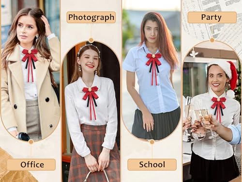 Image of LJBFNN Womens Bow Tie, Clip on Bow Ties Pre Tied Bowtie for Women Girls Ribbon Rhinestone Bow Tie for Shirt Uniform Wedding