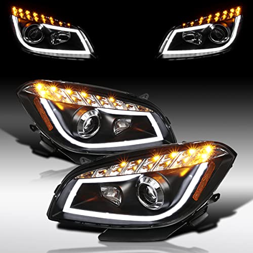 AUTOZENSATION Compatible with 2008-2012 Chevy Malibu LS/LT/LTZ 2008-2010 Chevy Malibu Hybrid LED Signal Projector Headlights Black L + R Pair Headlamp