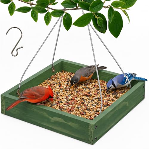 STRANGE KOALA Platform Bird Feeder Tray Bird feeders Outdoors Wooden Tray Bird Feeder Hanging Platform Platform Bird Feeder Tray Suitable for Birds in Outdoor Gardens and Courtyards(A3-Green)