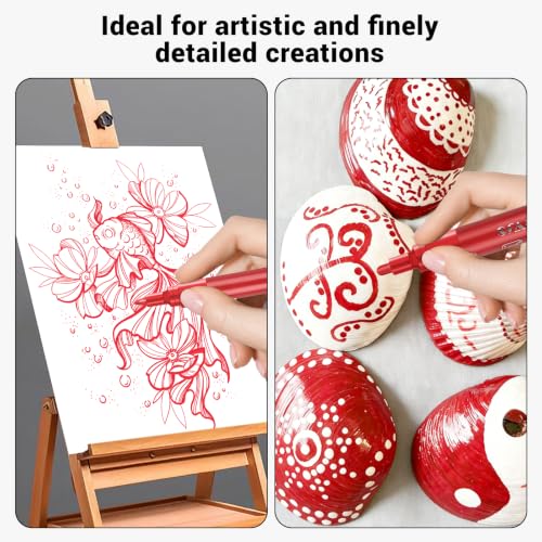 Image of SFAIH Acrylic Red Paint Pens - 8 Pack 2-3MM Medium Tip & 0.7MM Extra Fine White Paint Marker for Rock Painting, Wood, Metal, Fabric, Canvas, Glass, Ceramic, Diy Crafts