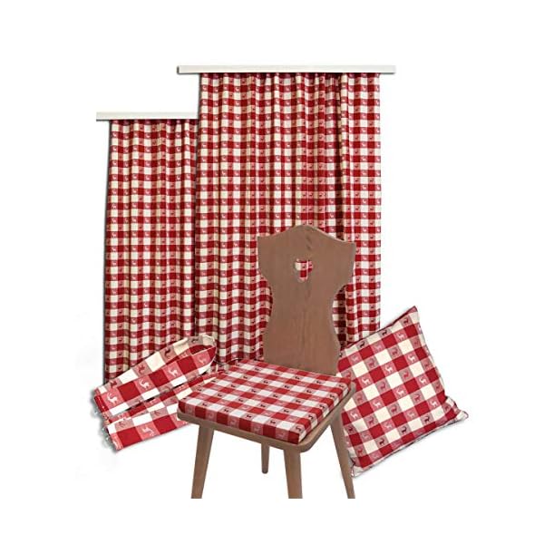 SeGaTeX home fashion Dekoschal Karo mit Hirsch Schlaufenschal mit 8 Schlaufen rot-weißer Landhaus-Vorhang kariert… – Bild 5