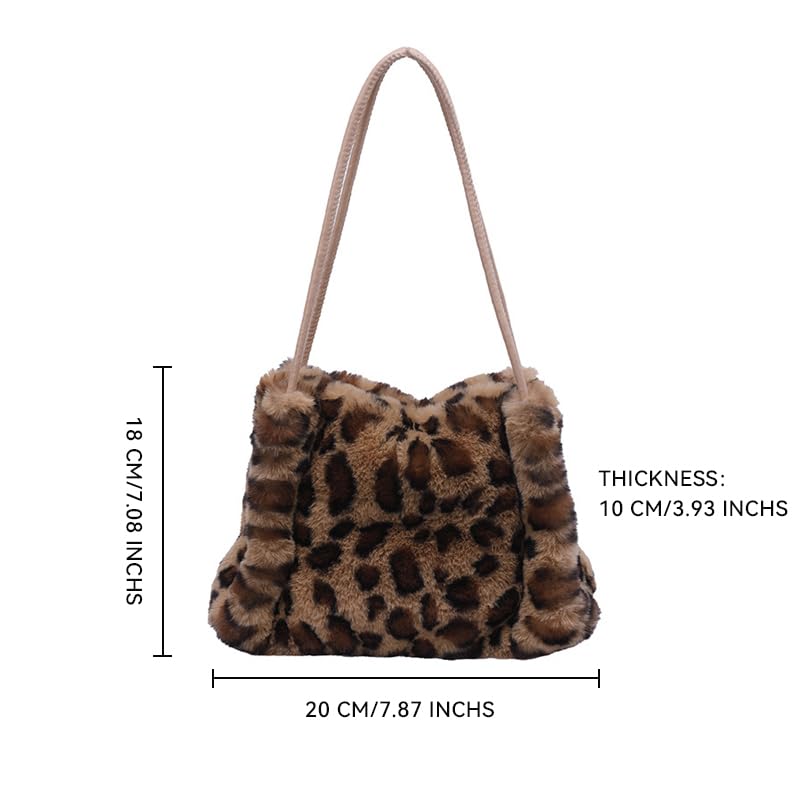 Cartera pequeña para mujer, cartera de invierno con estampado de leopardo, tote Y2K floja con pelo sintético, mini cartera de pelo para mujer miniatura 6
