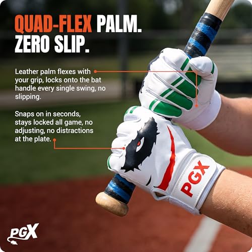 PGX Green Smiley Baseball Batting Gloves with Leather Palm, Adult Large - image 3