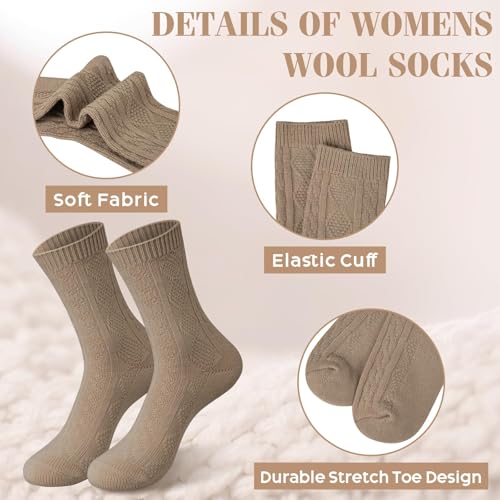 Image of 5 Pairs Wool Socks for Women, Winter Warm Cute Cat Crew Socks