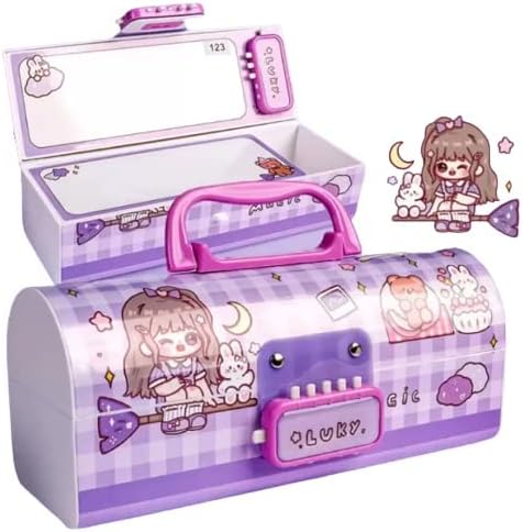 Plastic Luky Purple Pencil Box,Suitcase Style Password Lock Case, Multi-Layer Box For Kids,Boys,Girls,Stationary Organizer Case Kids,Return Gift Kids