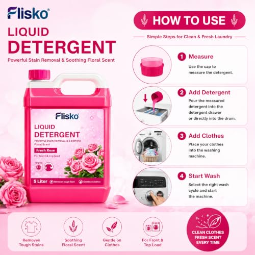 Image of Liquid Detergent 10 Litre (2 x 5 L) | Powerful Stain Removal | Rose & Lavender Fresh Fragrance | Gentle on Clothes | For Front & Top Load Washing Machines