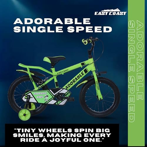Image of EAST COAST Adorable 16T Cycle for Kids 4 to 8 Years- Dual Bicycle for Kids 95% Pre-Assembled (Apple Green), 17 Inches