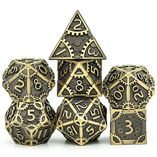 UDIXI Steampunk Style Metal Dice Set 7 Die Polyhedral DND Dice Set D&D Dice for Dungeons and Dragons Role Playing Game and Math Teaching (Ancient Bronze)