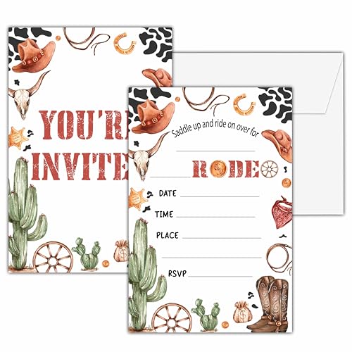 Cartes d'invitation d'anniversaire de cowboy résolvant le manque d'enveloppes D13