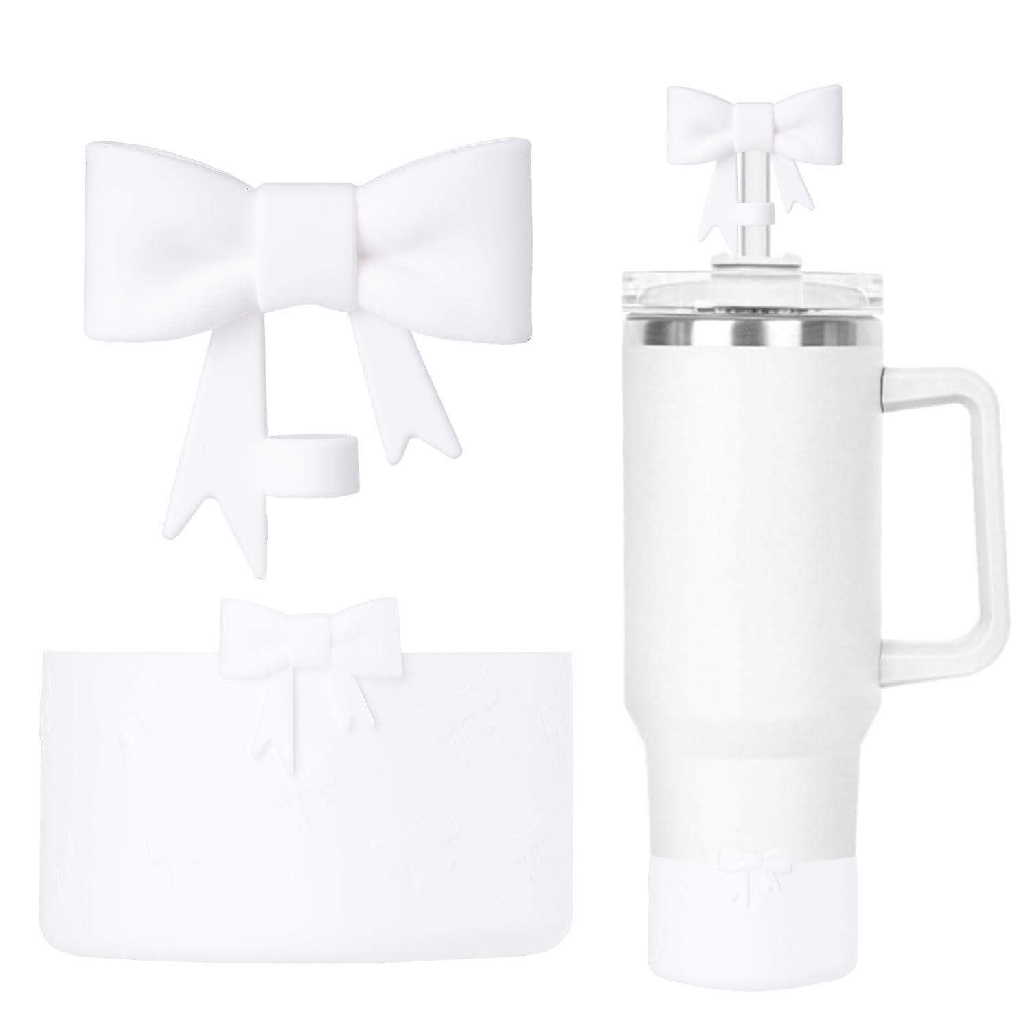 Bow Silicone Protective for Stanley Boot for 20/30/40Oz, Bow Straw Cover Topper for Stanley Cup 10mm/0.4in, 2 Pack Cup Accessories Compatible 12-24Oz