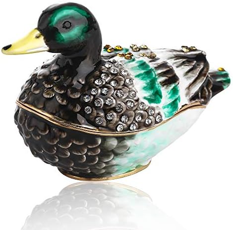 NIODAY Duck Crystal Studded Pewter Jewelry Trinket Box,Diamond Animals Hinged Trinket Box Hand-Painted Animal Figurine Collectible. (Duck)