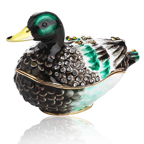 Nioday Duck Crystal Studded Pewter Jewelry Trinket Box,Diamond Animals Hinged Trinket Box Hand-Painted Animal Figurine Collectible. (Duck) #TOP16