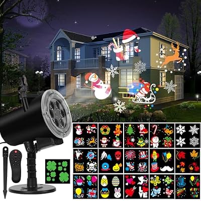 Halloween Christmas Projector Lights, Led Holiday Projector Light with 16pc Slides Patterns IP65 Waterproof Outdoor Indoor for Xmas Birthday Party