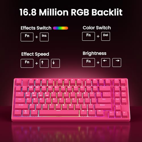 Image of Kisnt KN85 Wireless Silent Mechanical Keyboard, 75% Layout, Bluetooth /2.4GHz /USB-C, Custom RGB Backlit, Hot Swappable, Quiet Typing for Windows /Mac /PC (Berry Red)