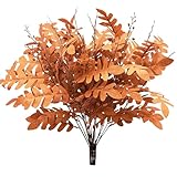 FERIAL 3PCS Artificial Fall Eucalyptus Leaves Stem Plants Brown Fake Leaves Autumn Greenery Branches Silk Faux Foliage DIY Stems for Wedding Kitchen Garden Patio Vase Table Centerpieces Decor