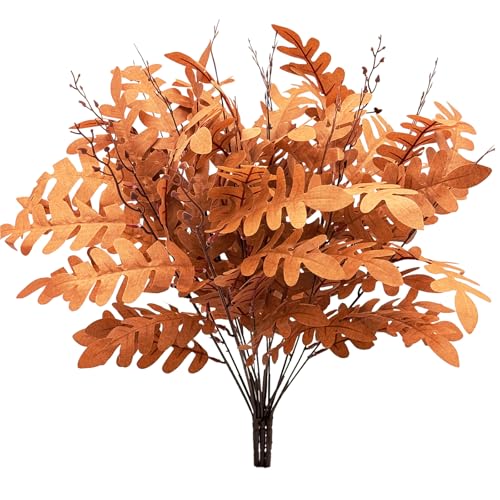 FERIAL 3PCS Artificial Fall Eucalyptus Leaves Stem Plants Brown Fake