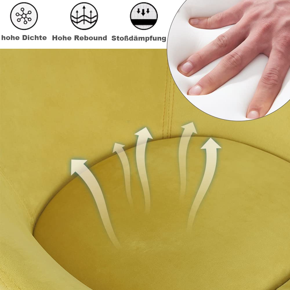 Mingone Cocktailsessel Sessel Lounge Modern Drehsessel aus Samt Einzelstuhl mit Kissen Retro-Design für Wohnzimmer Schlafzimmer (Gelb)