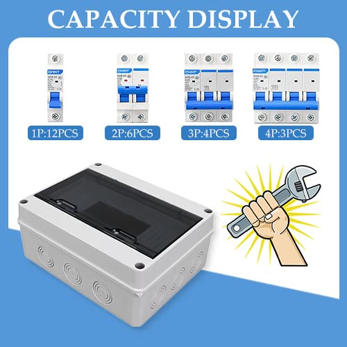 Miniatura 6 de Caja de protección de distribución de ABS IP65, caja de distribución de disyuntor impermeable de 12 vías, caja de conexiones de distribución de riel