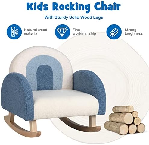 COSTWAY Kids Rocking Chair, Toddler Upholstered Armchair with Anti-tipping Design, Wooden Velvet Children Sofa Rocker for Bedroom, Playroom and Living Room (Blue)