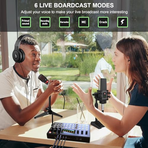 RHM M9 Podcast Equipment Bundle, All-in-One Audio Interface with Microphone & Earphone, 13 Sound Effects, Support Voice Changing/Noise Reduction/Elimination, Great for TikTok, Youtube, Facebook live - Thumbnail 7