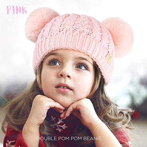 Image of C.C Exclusives Children Kid Double Pompom Knitted Beanie for Kids Ages 2-5 (KID-23)(KID-24)(KIDS-2055)